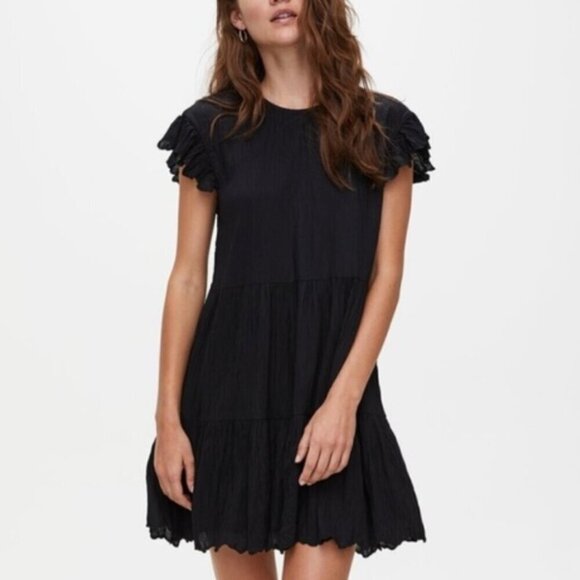 Aritzia Wilfred La Boheme Sidonie Ruffled Scalloped Dress Black Size Small - Picture 1 of 9